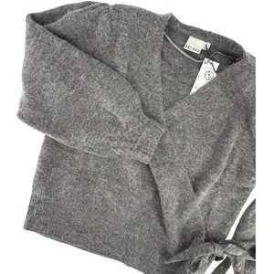 ICHI Ihopene Dark Grey Melange‎ Wrap Waist Soft Med Cardigan Puff Sleeve Sweater